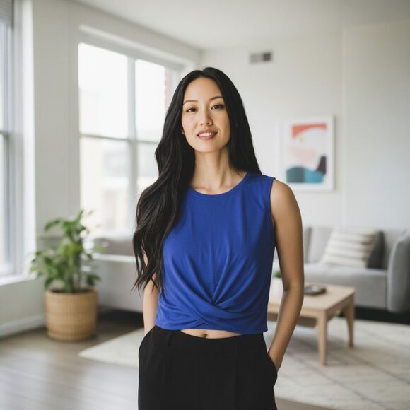 Zenana Outfitters Tops - Zenana Blue Twist Front Tank Top – Women’s Size M Sleeveless Stretchy Crop